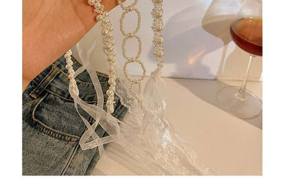 / Spitzen-Stirnband mit Kunstkristallen (verschiedene Perlendesigns)