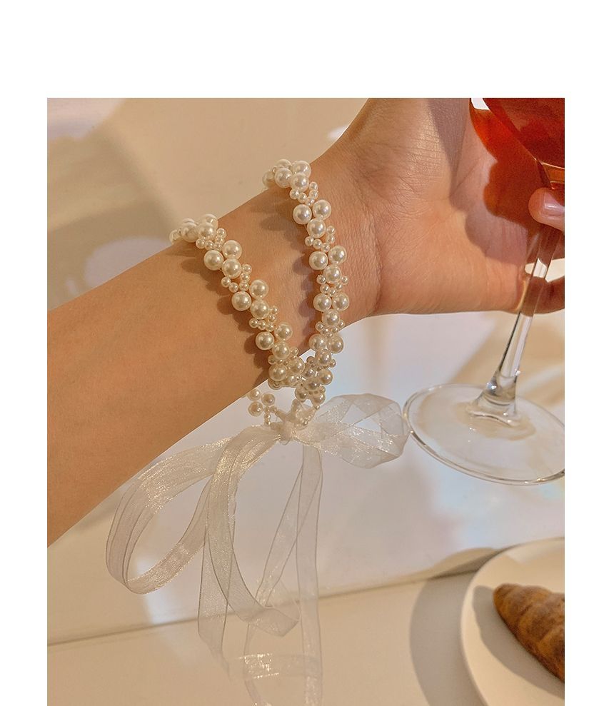 / Spitzen-Stirnband mit Kunstkristallen (verschiedene Perlendesigns)