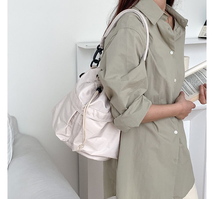 Drawstring Nylon Bucket Bag Multi-Pocket