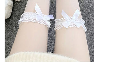 Trim Bow Stockings Plain Lace