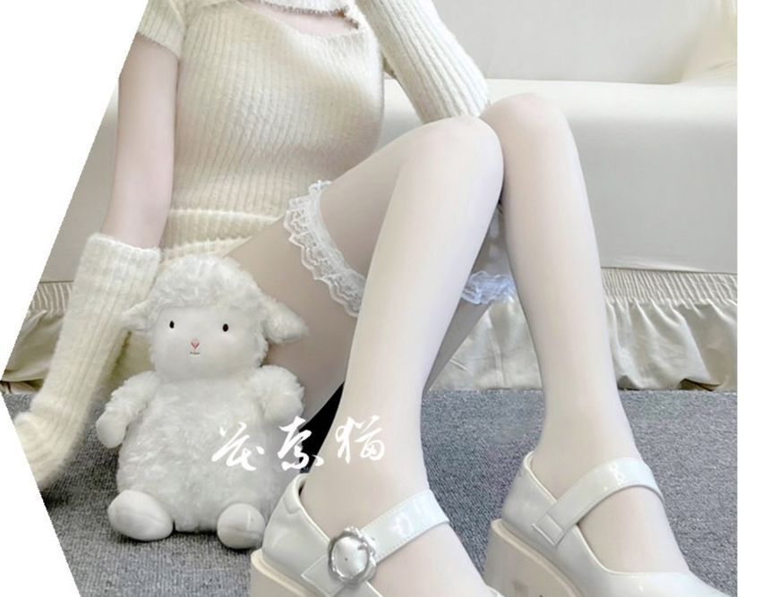 Trim Bow Stockings Plain Lace