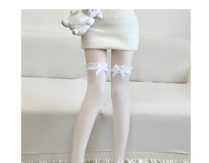 Trim Bow Stockings Plain Lace