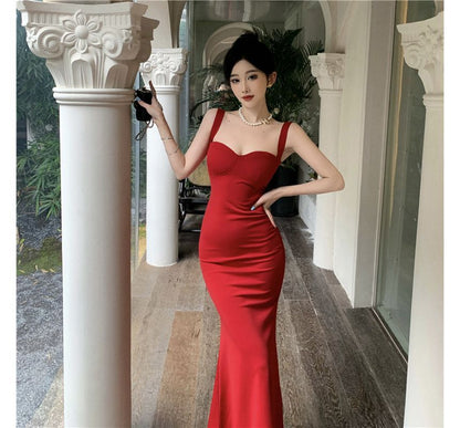 Spaghetti Strap Plain Maxi Mermaid Dress