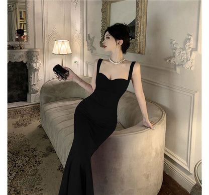 Spaghetti Strap Plain Maxi Mermaid Dress