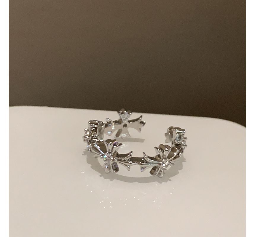 Offener Kunstring mit Mondsteinkreuz /