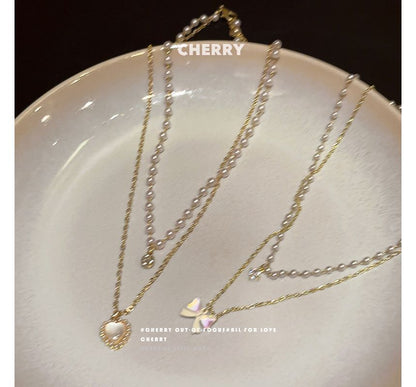 レイヤードネックレス パールフェイク