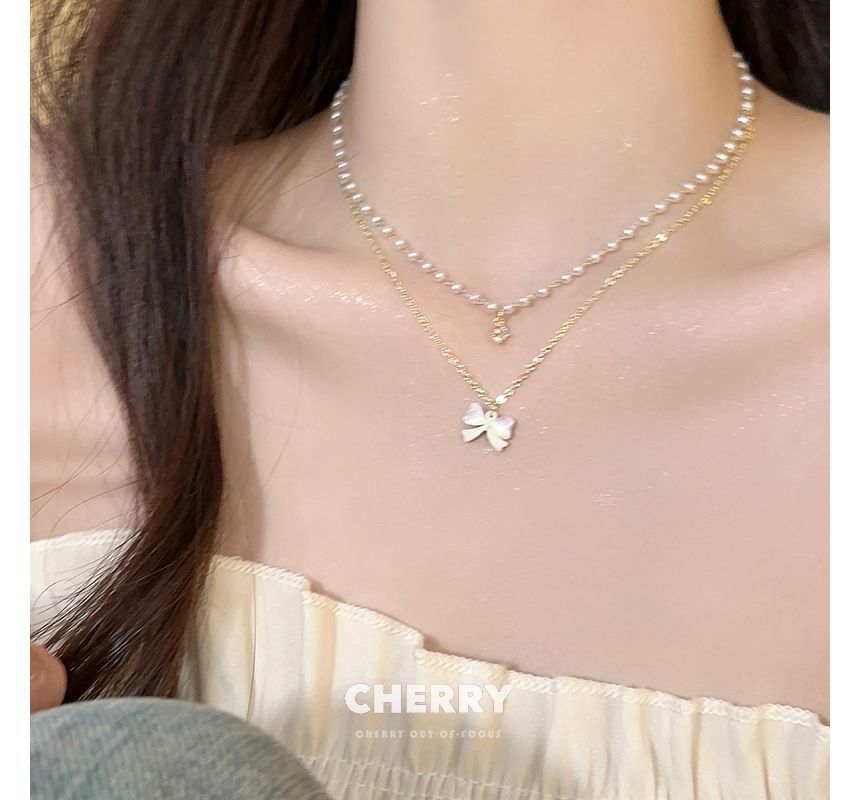 レイヤードネックレス パールフェイク