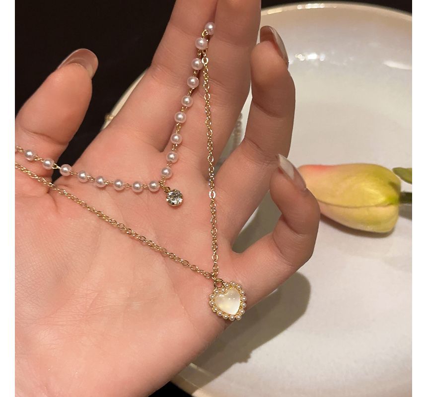 Layered Necklace Pearl Faux