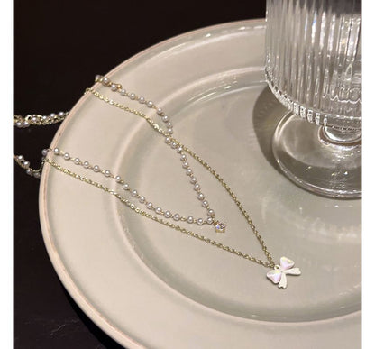 レイヤードネックレス パールフェイク