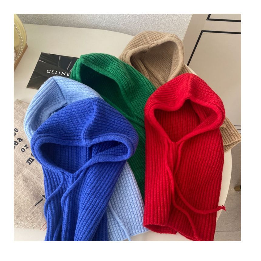 Gestrickte Sturmhaube, schlicht, mit Kordelzug