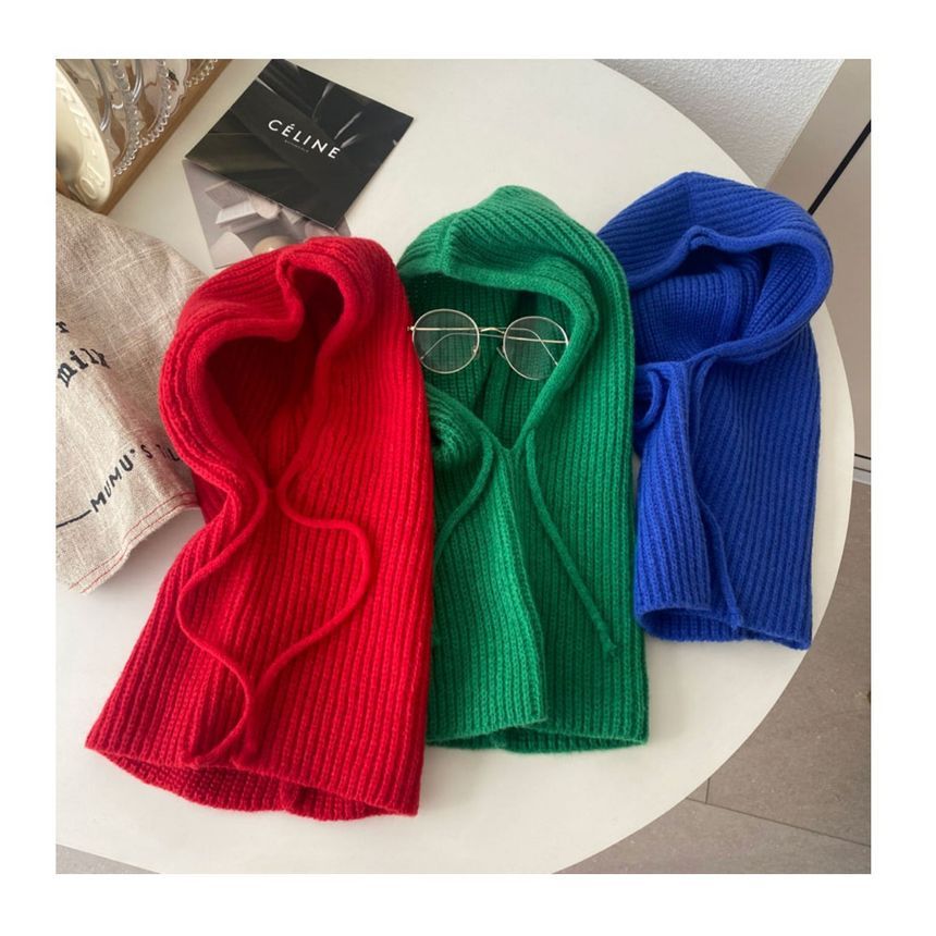 Gestrickte Sturmhaube, schlicht, mit Kordelzug