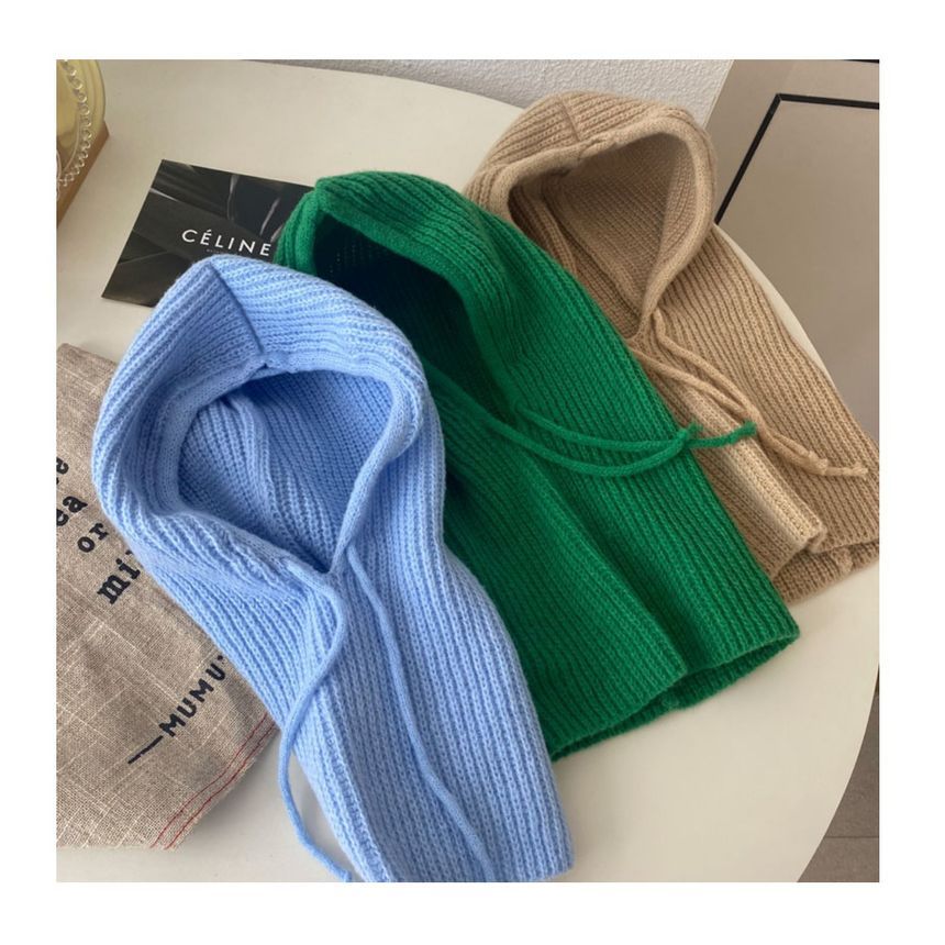 Gestrickte Sturmhaube, schlicht, mit Kordelzug