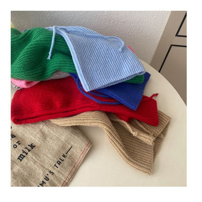 Gestrickte Sturmhaube, schlicht, mit Kordelzug