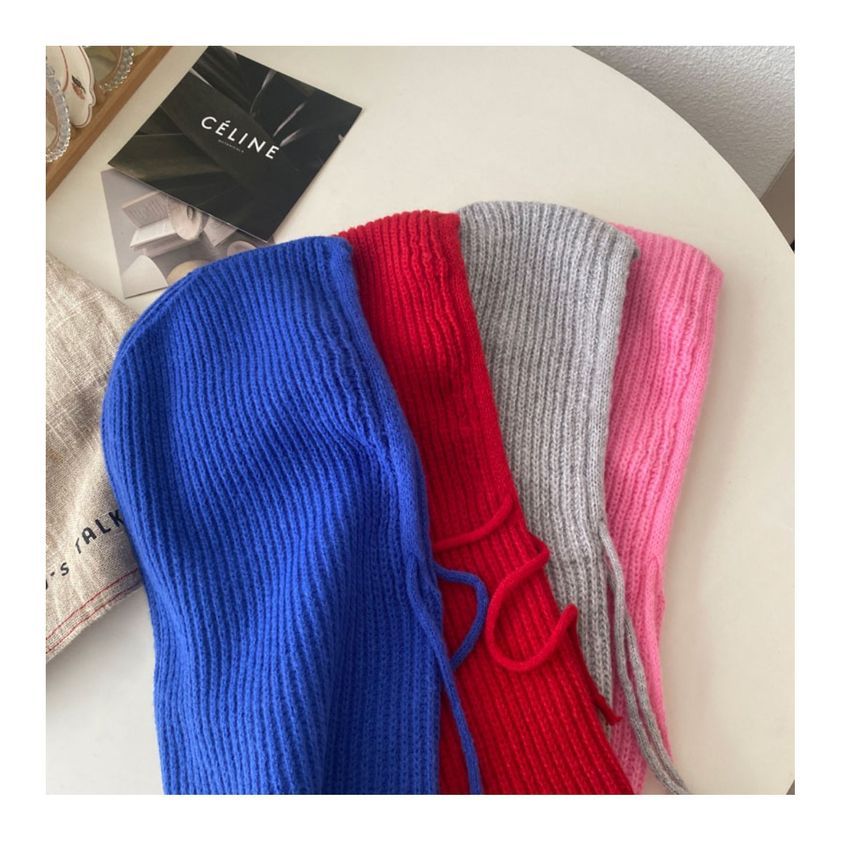 Gestrickte Sturmhaube, schlicht, mit Kordelzug