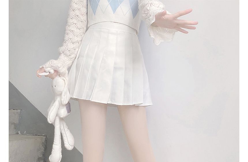 Bow Warmer Knit Pointelle Leg Shirred