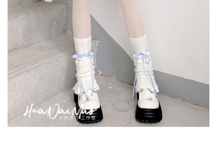 Bow Warmer Knit Pointelle Leg Shirred