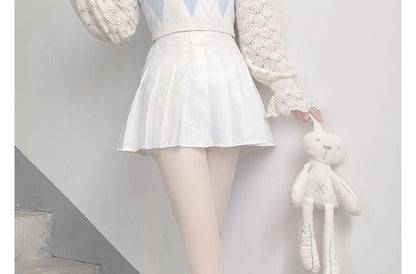 Bow Warmer Knit Pointelle Leg Shirred