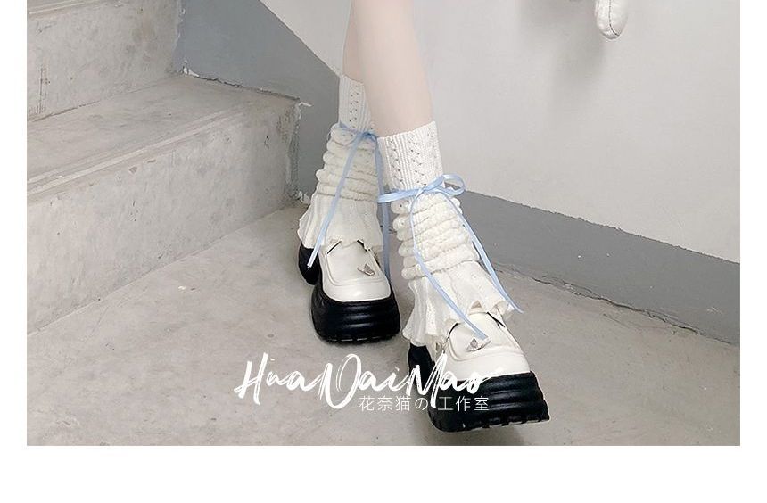 Bow Warmer Knit Pointelle Leg Shirred