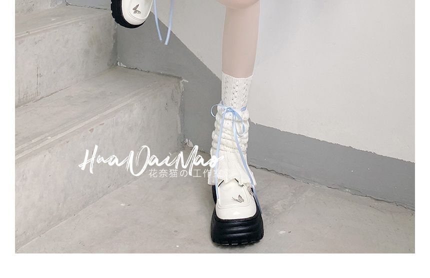 Bow Warmer Knit Pointelle Leg Shirred