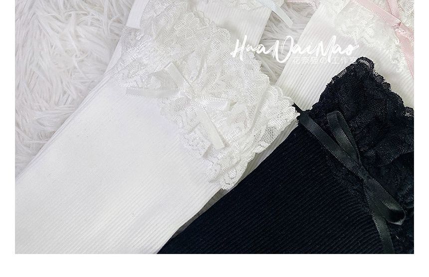 Lace Trim Tall Plain Socks Bow