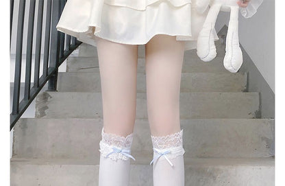 Lace Trim Tall Plain Socks Bow