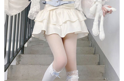 Lace Trim Tall Plain Socks Bow