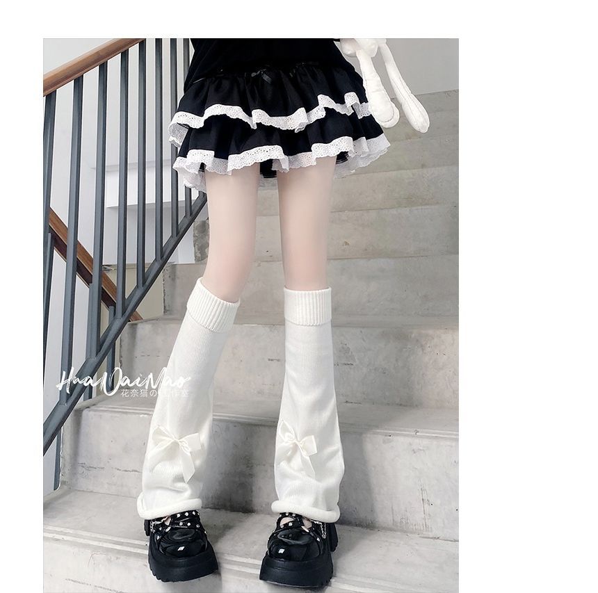 Bow Warmer Knit Plain Leg