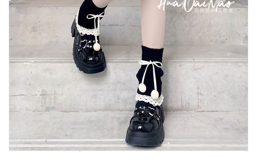 Knit Trim Lace Bobble Leg Bow Warmer