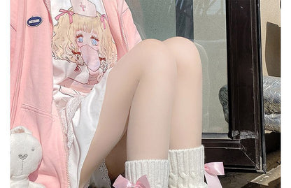 Leg Knit Bow Warmers Accent Cable