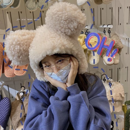 Ear Fluffy Bear Hat Trapper