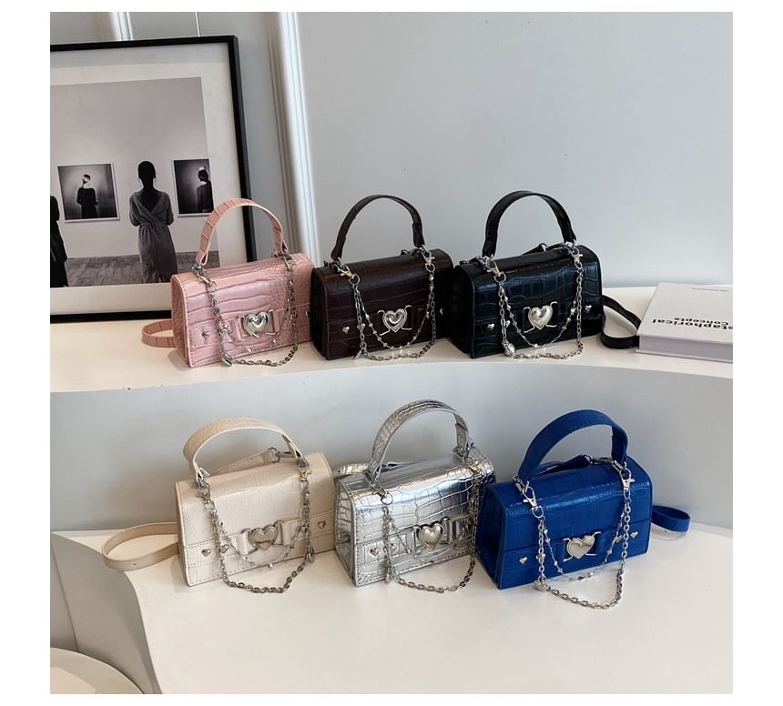 Bag Grain Buckled Croc Flap Crossbody Heart