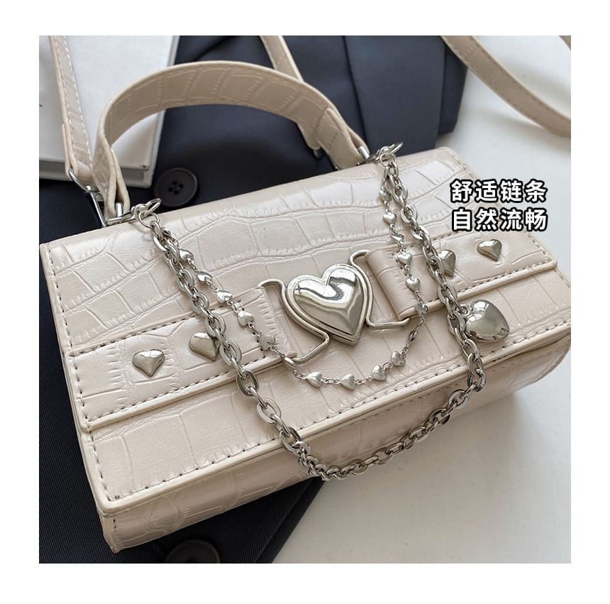 Bag Grain Buckled Croc Flap Crossbody Heart