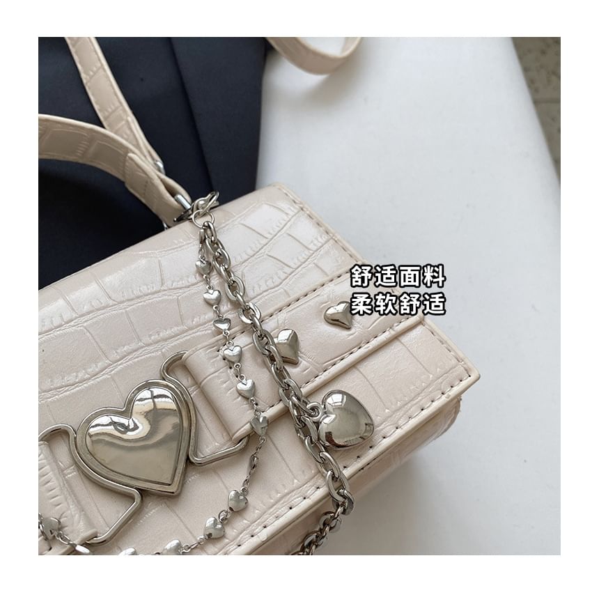 Bag Grain Buckled Croc Flap Crossbody Heart