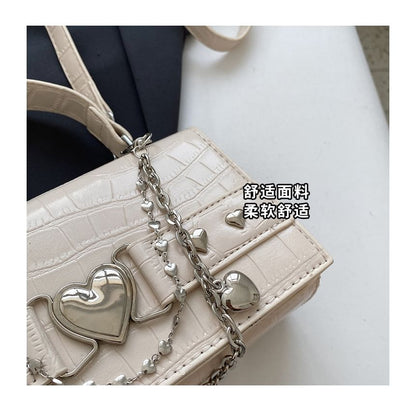 Bag Grain Buckled Croc Flap Crossbody Heart