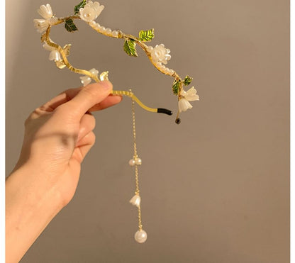 Stirnband mit Blumen- und Kunstperlen