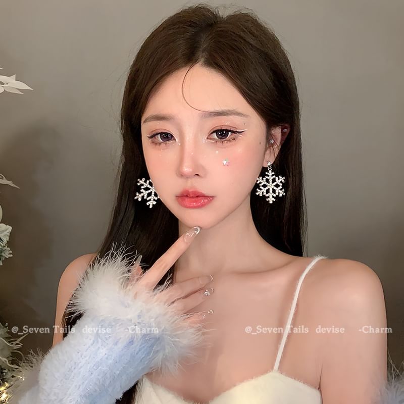 Set / Baum Armband Flauschiger Tropfen Weihnachten Schneeflocke Ohrring Choker Kronleuchter