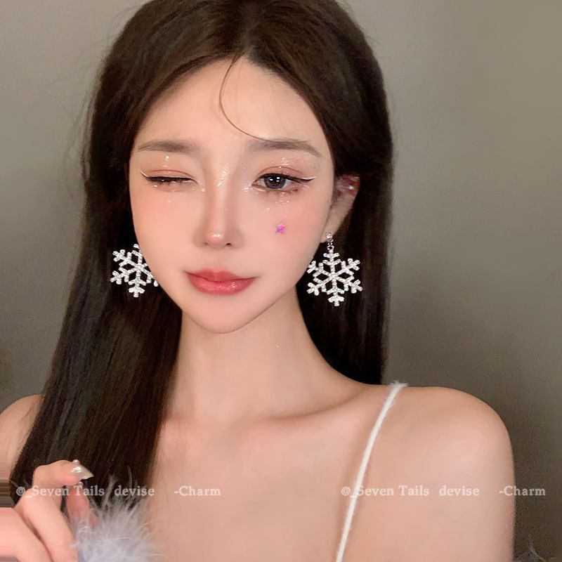 Set / Baum Armband Flauschiger Tropfen Weihnachten Schneeflocke Ohrring Choker Kronleuchter