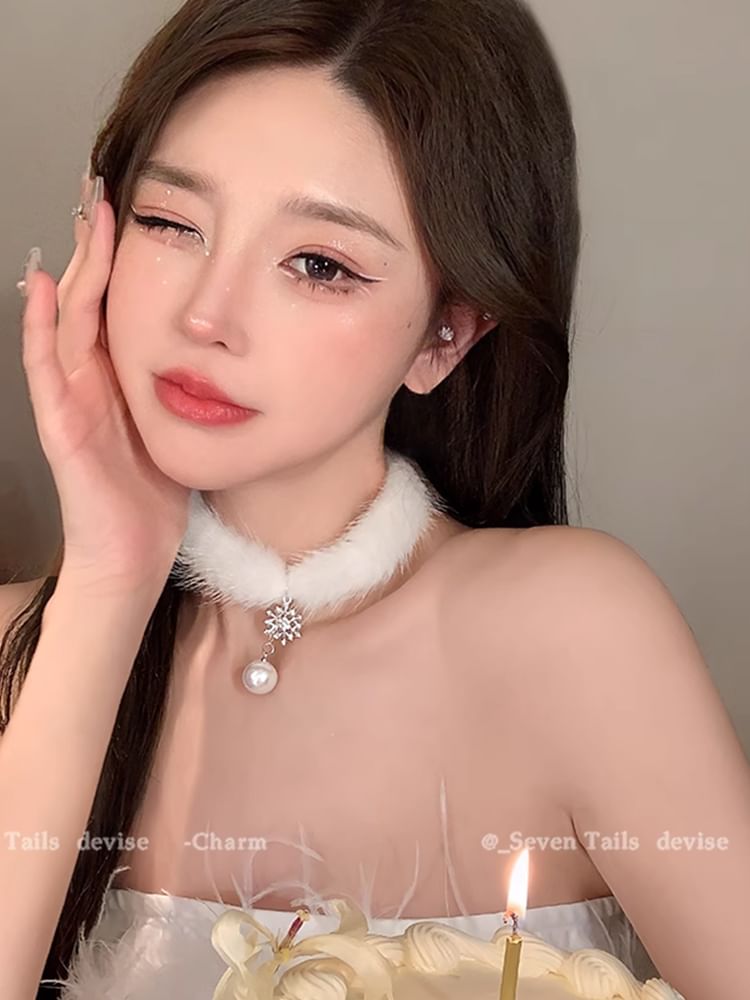 Set / Baum Armband Flauschiger Tropfen Weihnachten Schneeflocke Ohrring Choker Kronleuchter