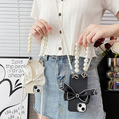 Lanyard Case Phone Bow Faux Pearl
