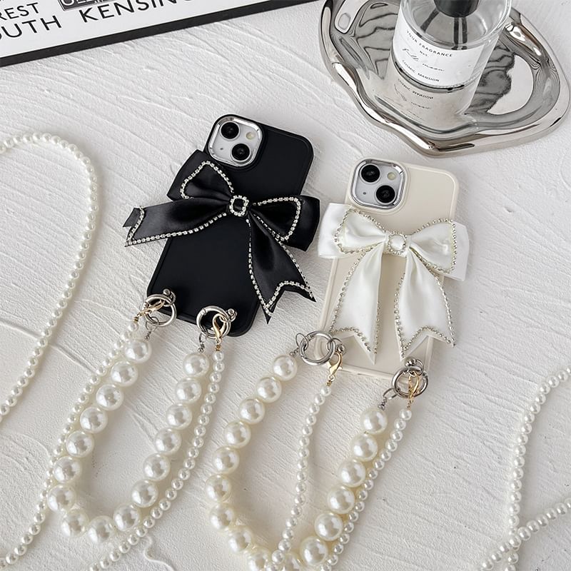 Lanyard Case Phone Bow Faux Pearl