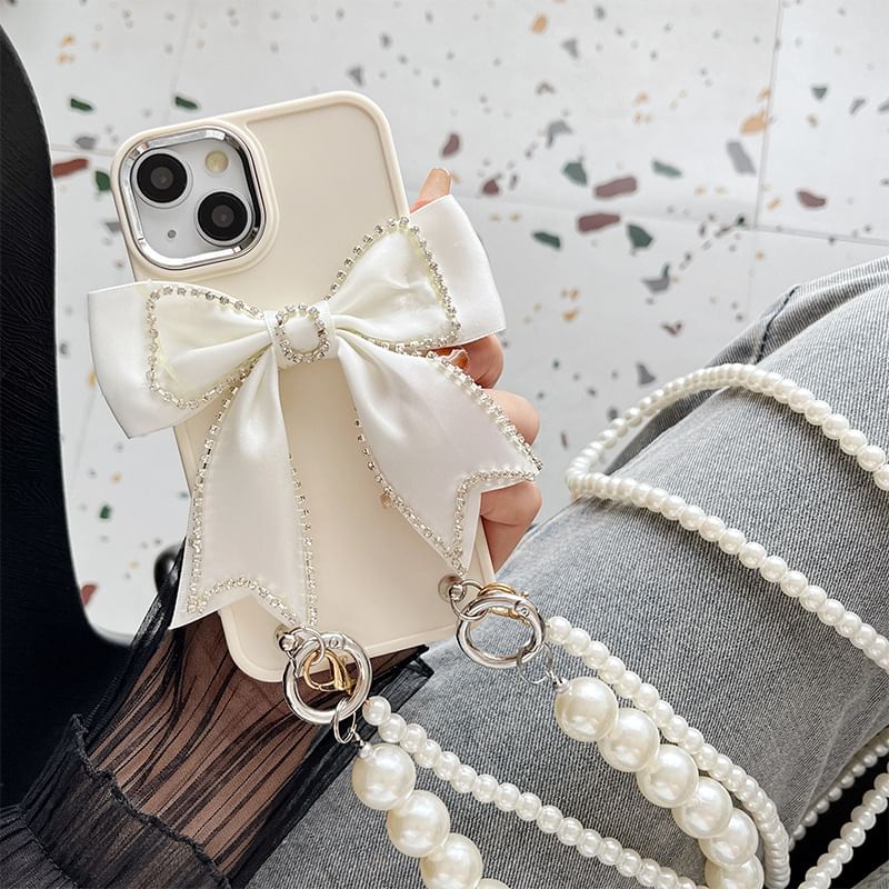 Lanyard Case Phone Bow Faux Pearl