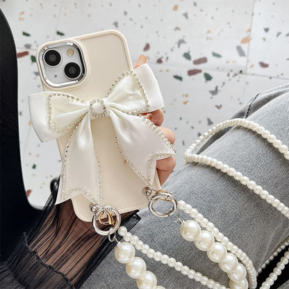 Lanyard Case Phone Bow Faux Pearl