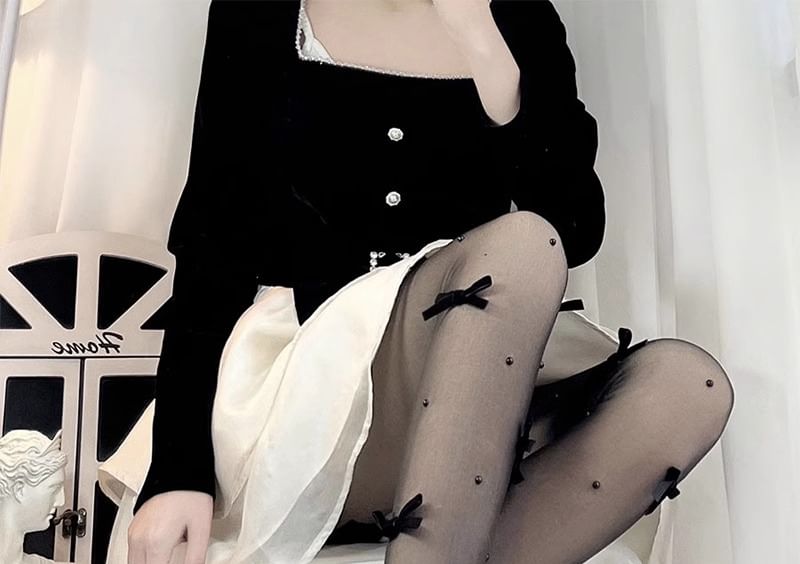 Tights Faux Pearl Bow