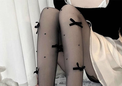 Tights Faux Pearl Bow