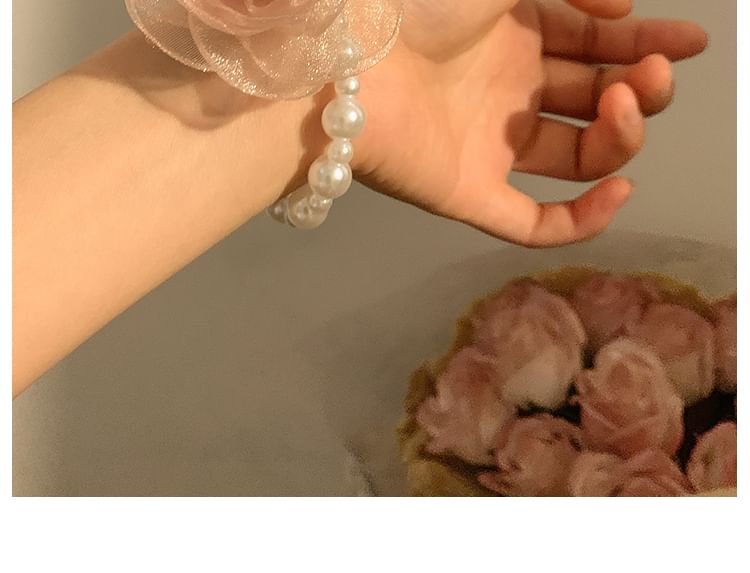 Designs) Hair Faux (Various Clip Mesh Pearl / Rose Scrunchie Tie