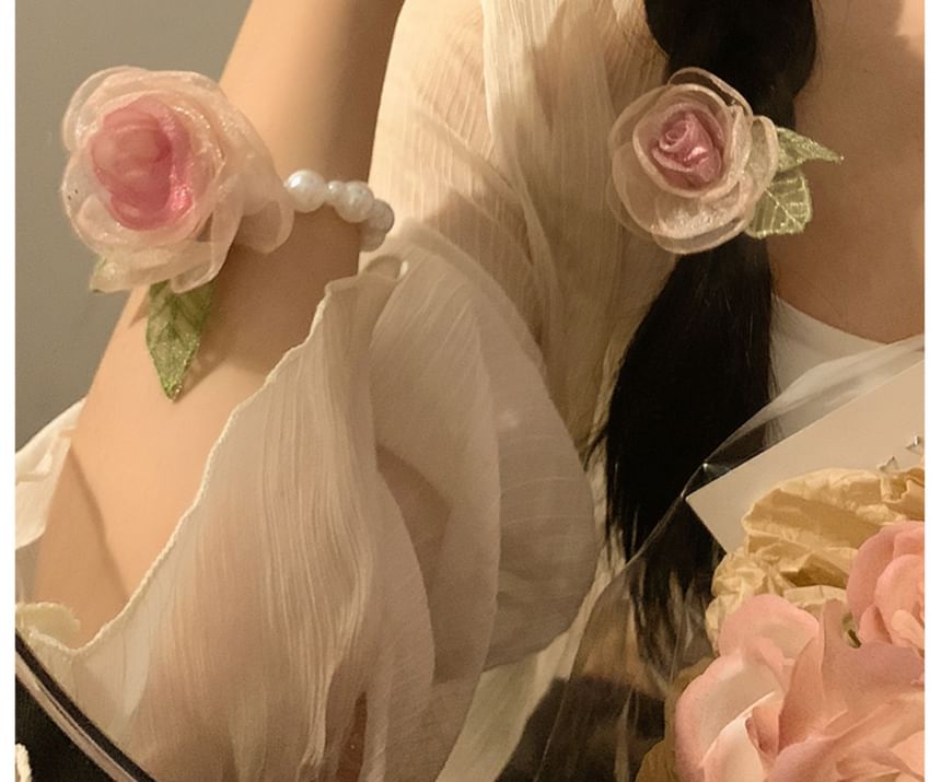 Designs) Hair Faux (Various Clip Mesh Pearl / Rose Scrunchie Tie