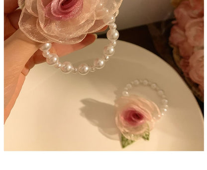 Designs) Hair Faux (Various Clip Mesh Pearl / Rose Scrunchie Tie