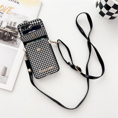 Cat Lanyard Faux Phone Case Houndstooth Pearl