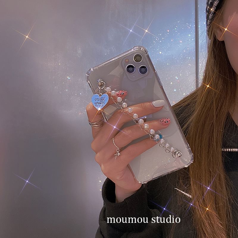 Strap Telefon Perle Herz Fall Faux