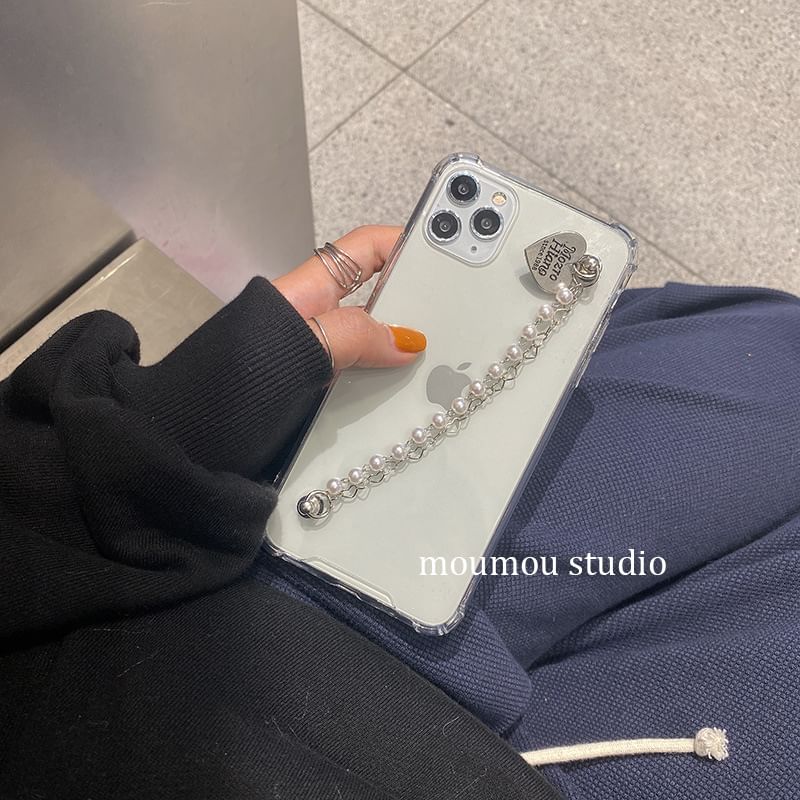 Strap Telefon Perle Herz Fall Faux